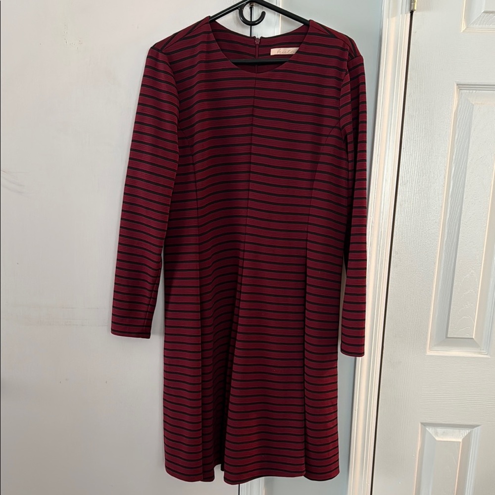 Hutch Burgundy and Black Striped Long Sleeve Dress
